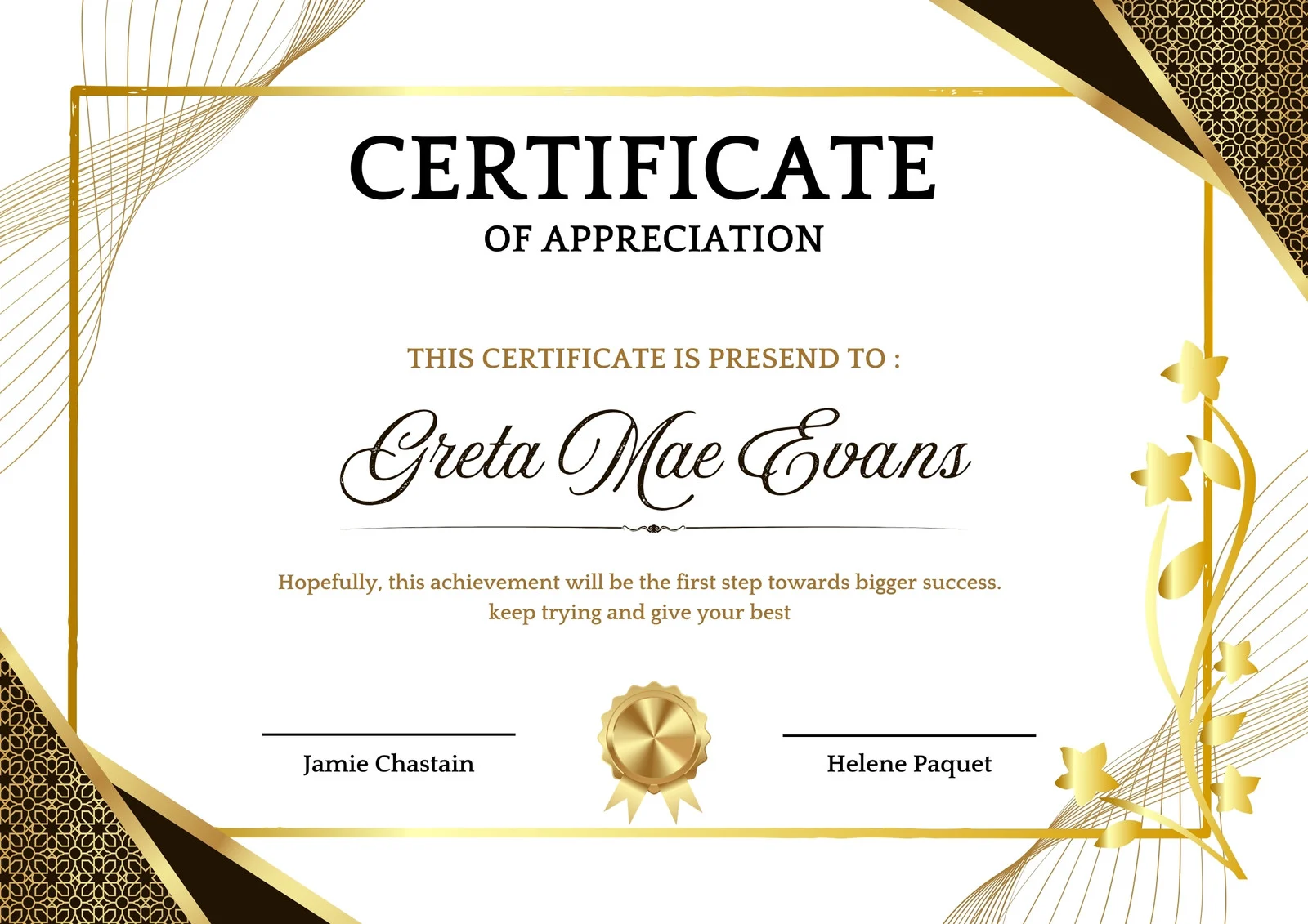 White Gold Certificate of Appreciation
